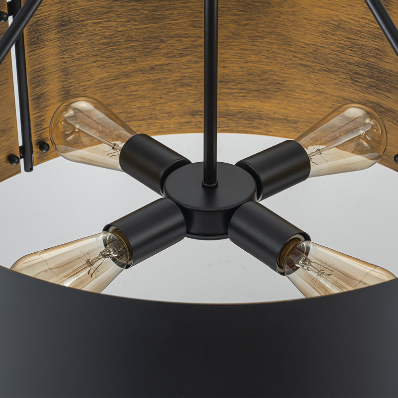4 - Light Dimmable Drum Chandelier, Black
