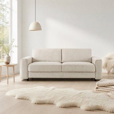 Canapé en velours côtelé 3 places moderne et minimaliste, beige, doux et confortable pour une utilisation toute l'année