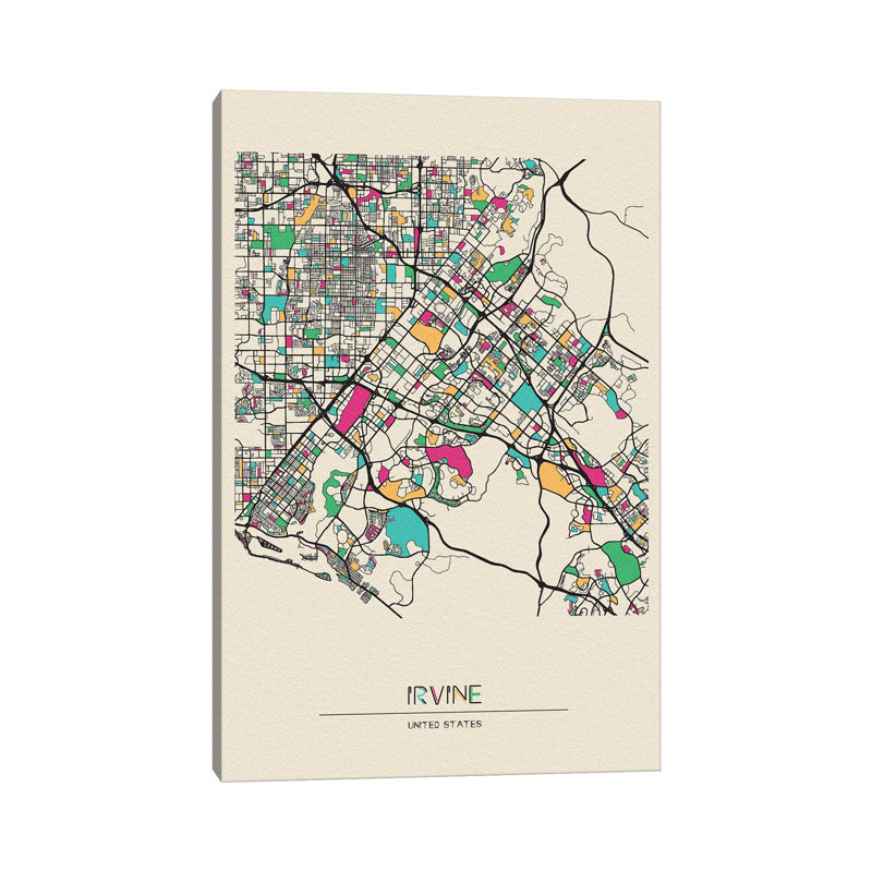 Irvine, California Map by Ayse Deniz Akerman - Wrapped Canvas Gallery-Wrapped Canvas Giclée