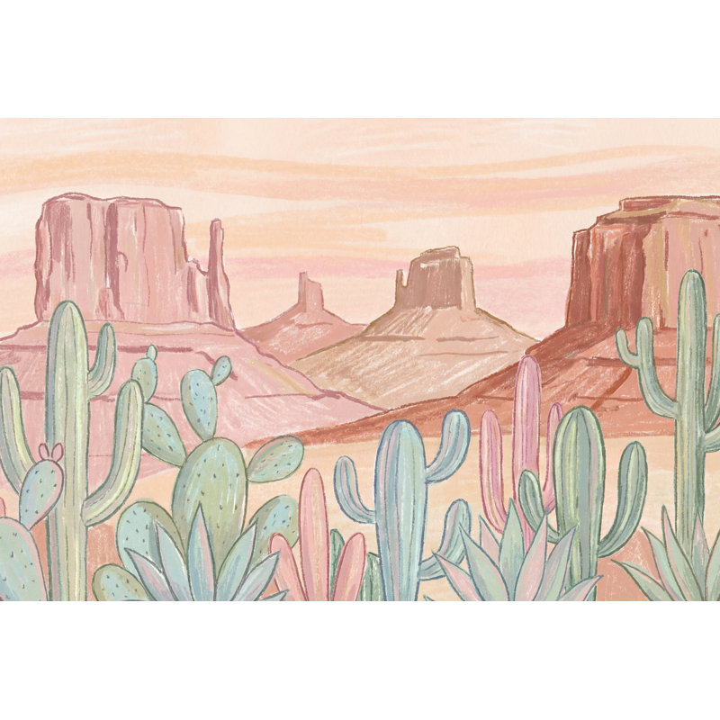 Papier peint pastel paysage du sud-ouest cactus, Peler et coller, 200 po x 120 po