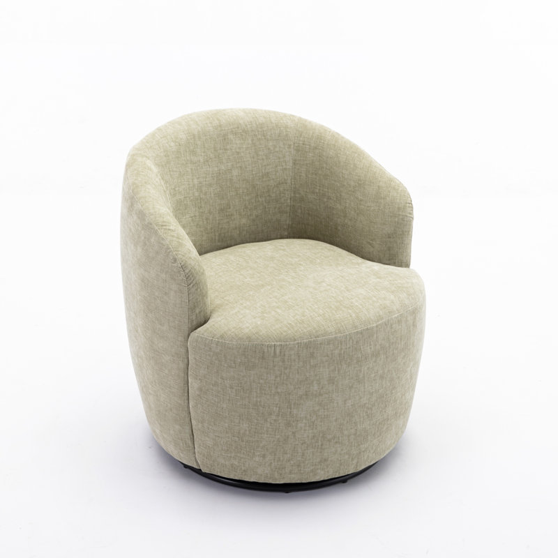 Fabric Swivel Accent Armchair Barrel Chair With Powder Coating Metal Ring, Light Green Chenille