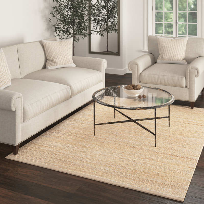 Tapis d'intérieur en jute fait à la main Breondra, Rectangle 5 pi x 7 pi 9 po, Ivoire / brun clair / crème