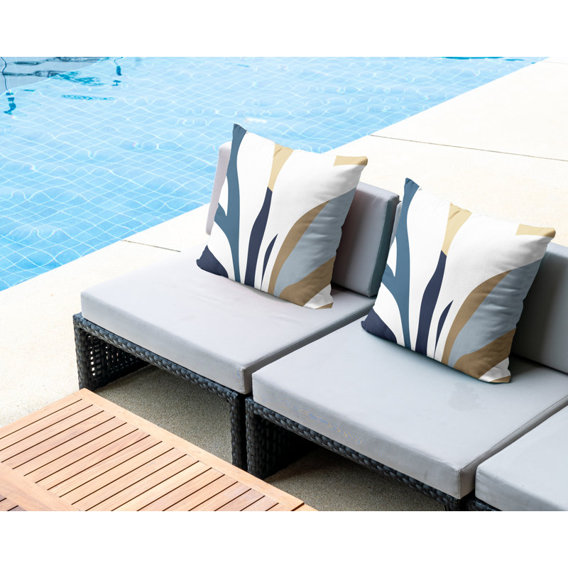 Jeté carré en polyester / mélange de polyester intérieur / extérieur, Bleu / bleu marine / beige, L 15 po x H 15 po