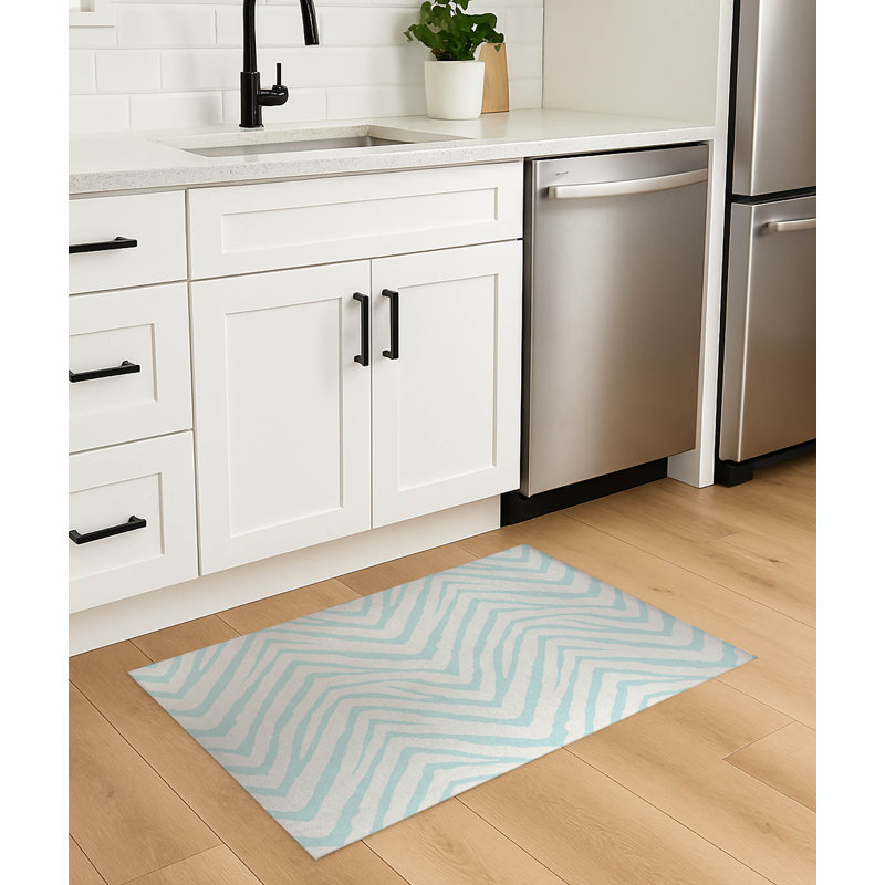 Zebra Stripe Lightweight Non-Slip Kitchen Mat, Light Blue, Rectangle 2' x 3'