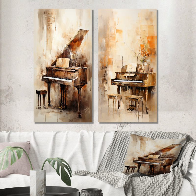 «Warm Melody Piano I», ensemble de 2 reproductions d'art sur toile, Toile tendue, H 32 po x l 33 po