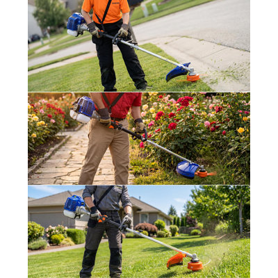 Gas Powered 3-in-1 Weed Wacker & Brush Cutter Set – 43cc Engine, 17" Cutting Path, Anti-Vibration Handle, Shoulder Strap, Professional Lawn & Garden Tool Kit – Orange, 43cc