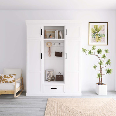 85.2''H White Hall Tree With Cabinet And 3 Hooks
