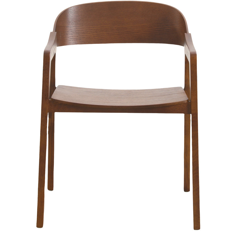 Rivo Wooden Dining Chair In Oak With Curved Open-Back Design For Modern Home, Kitchen Accent Arm Chair, 2, Dark Natural