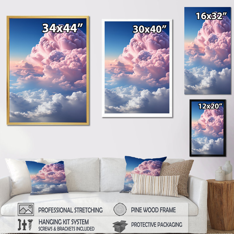 «Pink Blue Sky Celestial Beauty Mute I», reproduction d'art sur toile, H 40 po x l 30 po x P 1,5 po, Cadre naturel flottant