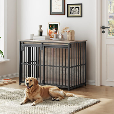 Meuble pour cage de chien, niche pour chien 36,6 po avec porte de grange coulissante