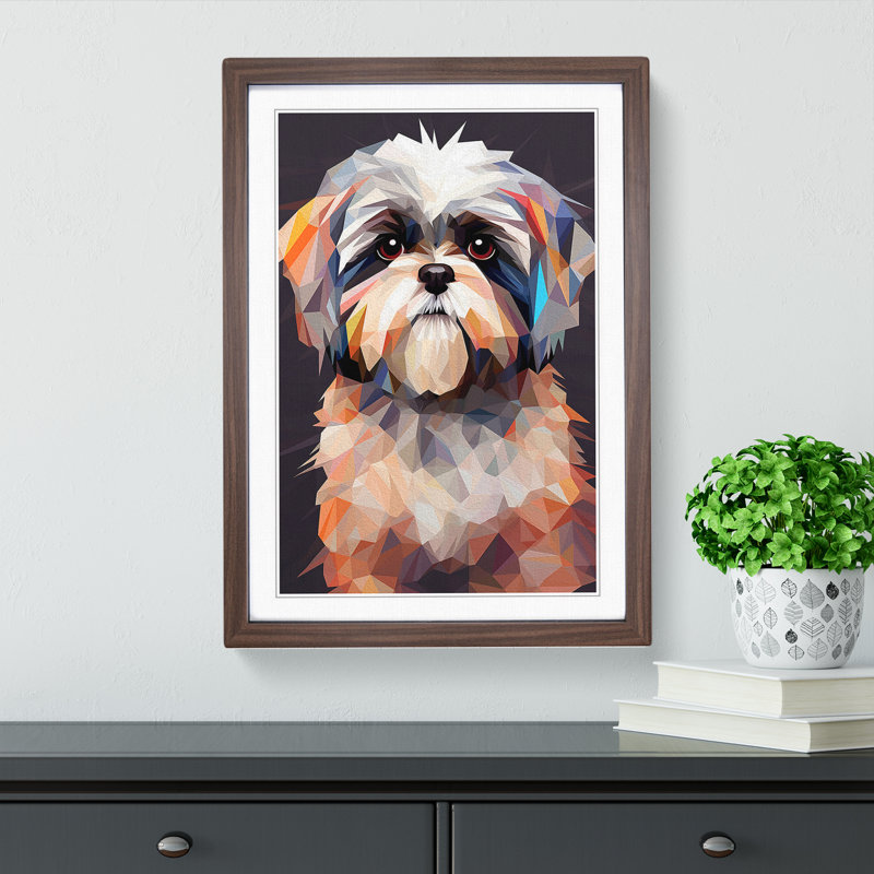 Shih Tzu Geometric - Framed Print, 34cm H x 25cm W x 2cm D, Walnut 