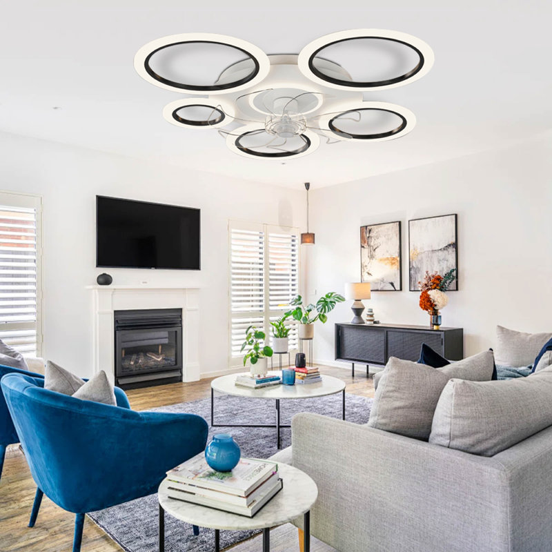Ventilateur de plafond moderne 35 "avec lumière, 3 lumières DEL à intensité variable, télécommande intérieure, moteur réversible