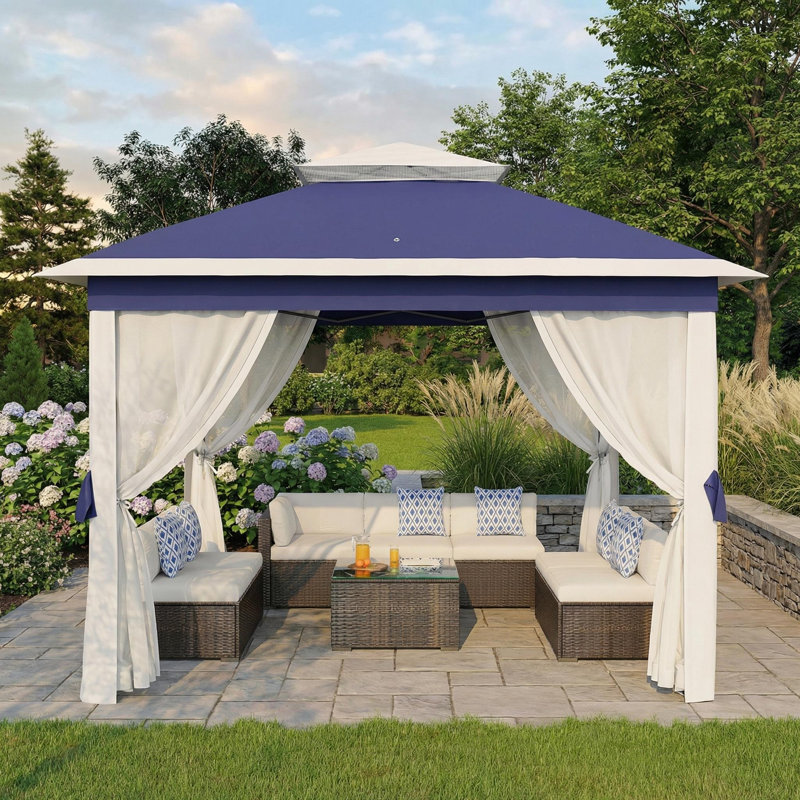 Pavillon de jardin extérieur 11 po x 11 pi avec double toit, Bleu