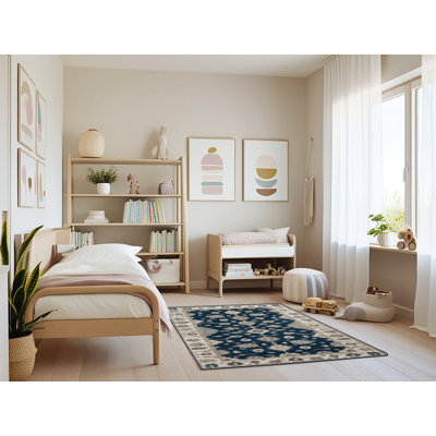 Machine Washable Overdyed Blue Area Rug