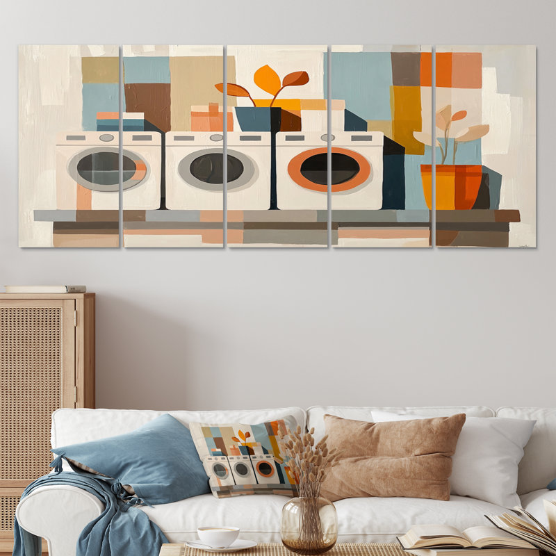 Orange Laundry Lines I - Ensemble d'art mural sur toile Laundry, H 28 po x l 60 po