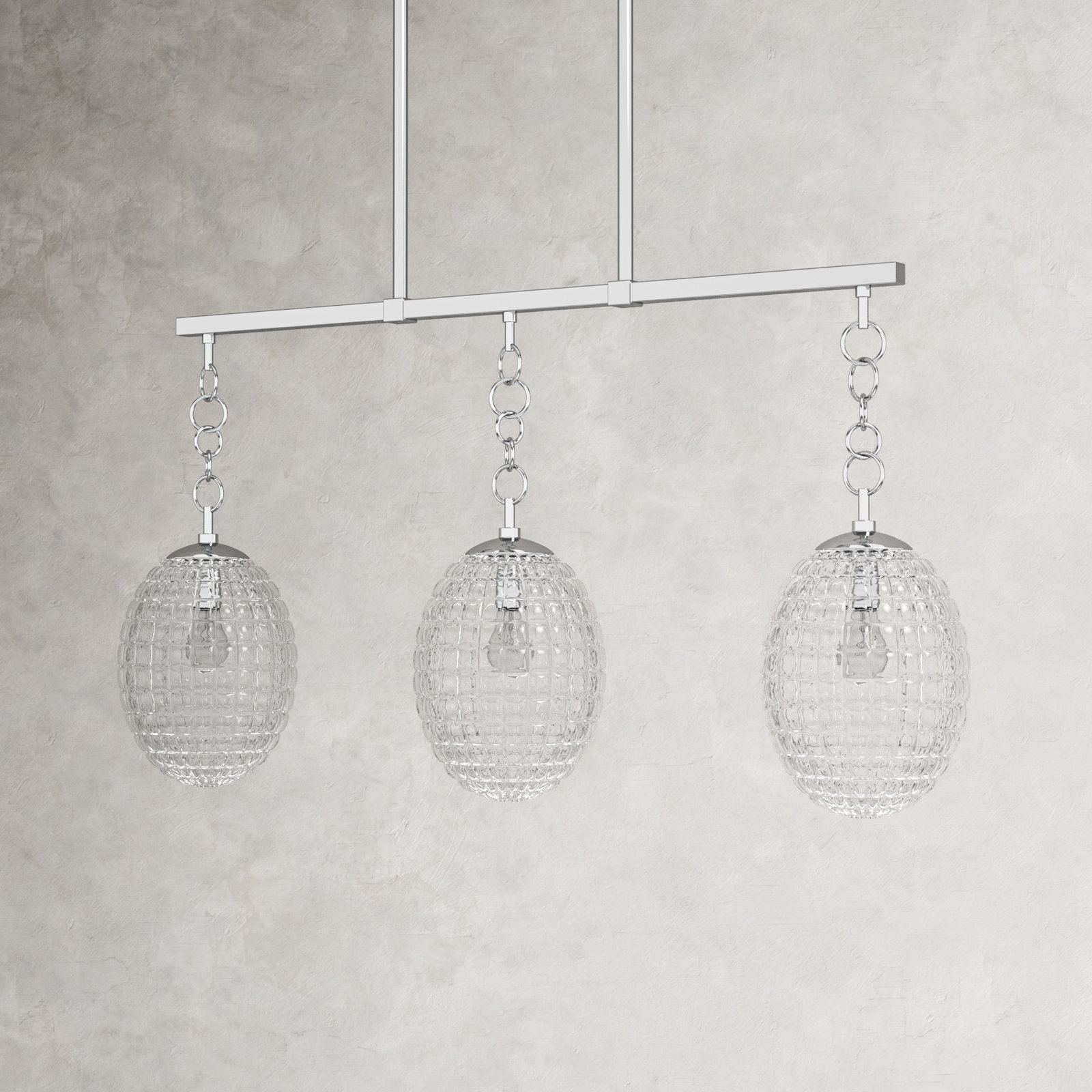 Akio 3 Light Ribbed Glass Dimmable Pendant, Polished Nickel
