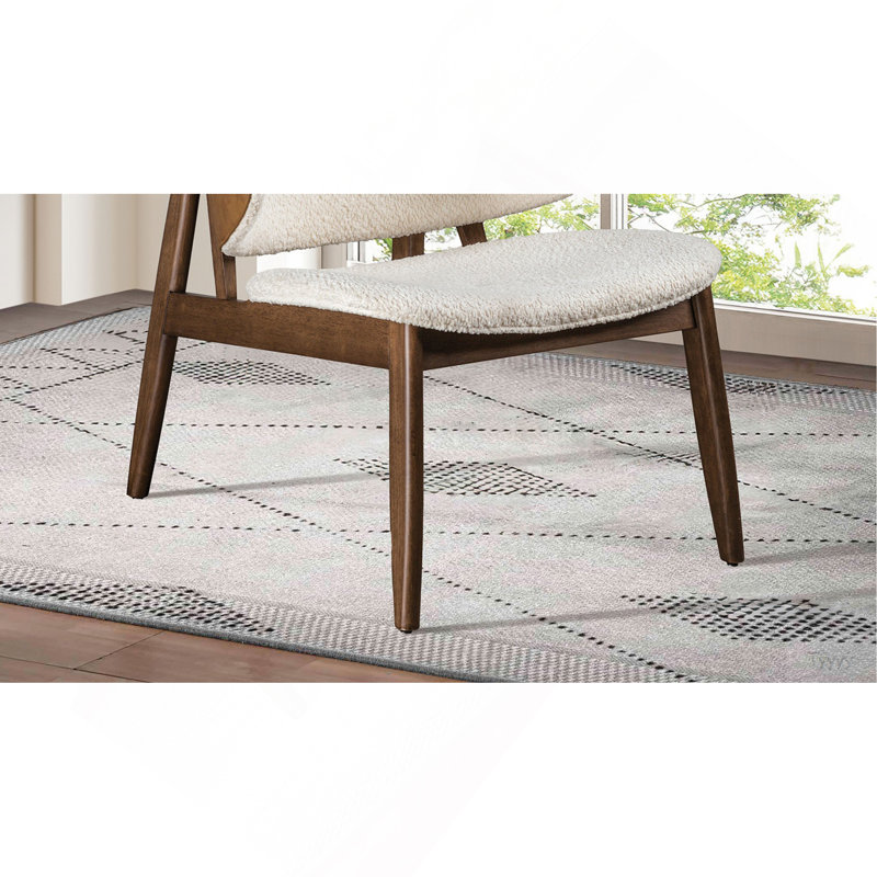 Chaise d'appoint moderne Mid-Century avec dossier à oreilles noyer / beige