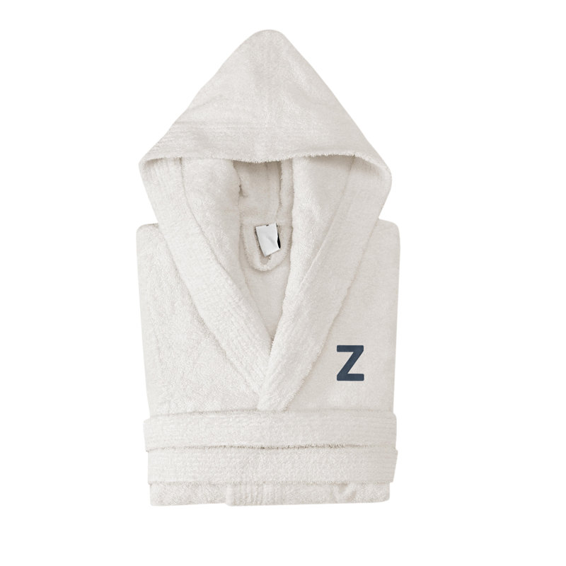 Peignoir monogrammé à capuche en coton turc, Z, Crème, crème