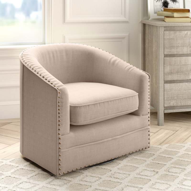 Upholstered Swivel Barrel Chair, Beige