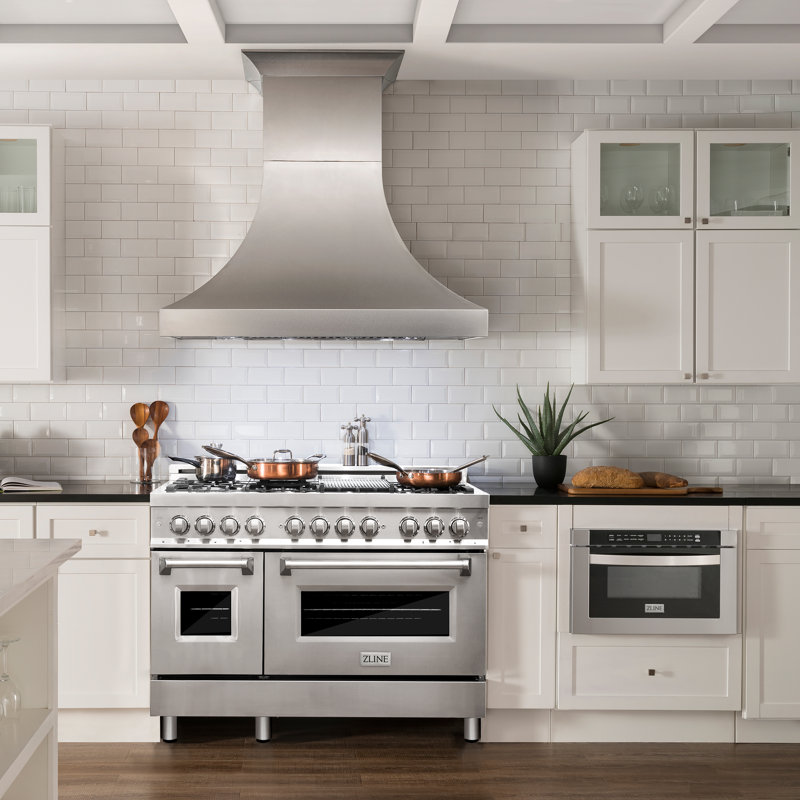 ZLINE 48" Legacy Dual Fuel Range w/ 7 Burner Gas Cooktop and 2 Electric Ovens, White Matte Stainless Steel