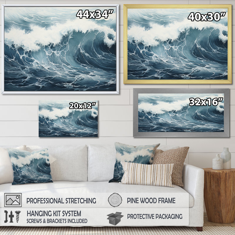 Minimalisme océan tempête I sur toile, Cadre flottant doré, H 12 po x l 20 po x P 1 po
