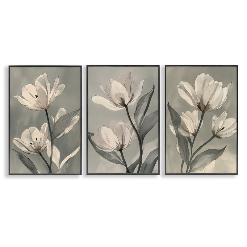«Flower Trios Portraits», ensemble de 3 giclées encadrées, design par Annabelle Hall, H 18 po x l 36 po
