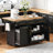 59.3" Kitchen Island With Storage 2 Pull Out Cabinet Organizers & Rubber Wood Drop Leaf, Rolling Kitchen Island With Trash Can Storage, Power Outlet, Spice & Towel Rack For Kitchen, Dining-114228956