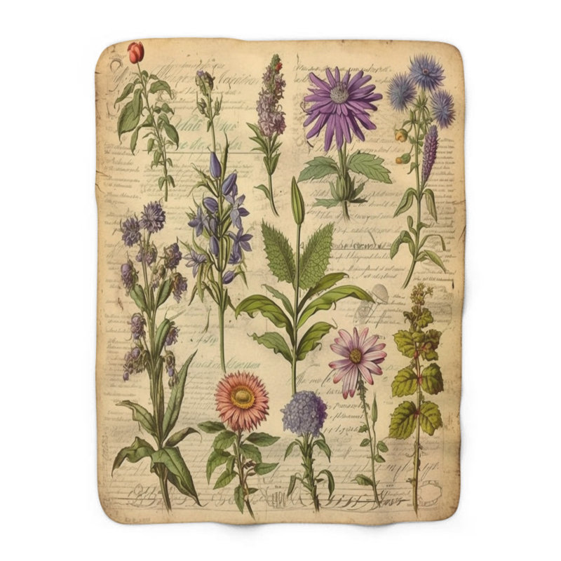 Timeless Flower Compendium - couverture en sherpa de qualité supérieure 1 pièce - reproduction d'art luxueuse, Lit simple
