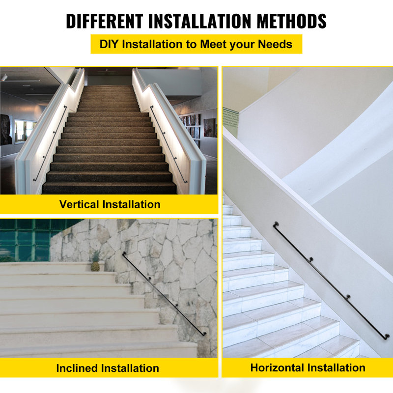 Black PVC and Stainless Steel Stair Handrail with Wall Mount