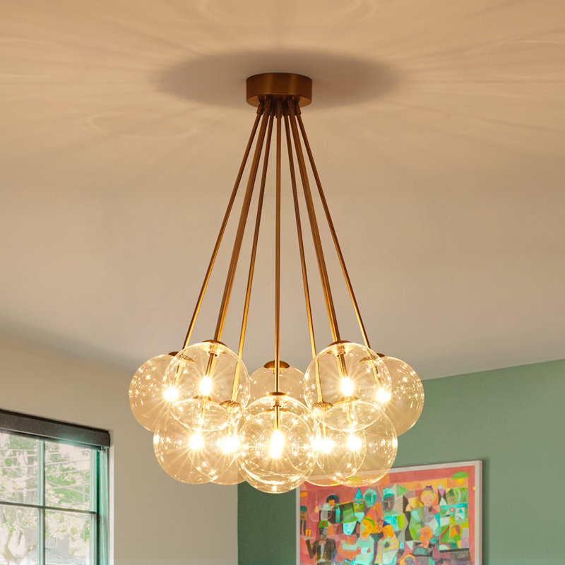 11-Light Lollipop Clear Glass Semi-Flush Mount