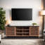 Console de meuble télé pour téléviseur, sans assemblage requis, avec finition bourbon (meuble télé)-1709983054