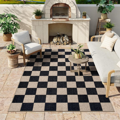 Vilena Checkerboard Pattern Washable Area Rug - Bold Textured Design for Living Room, Bedroom, or Kitchen Decor