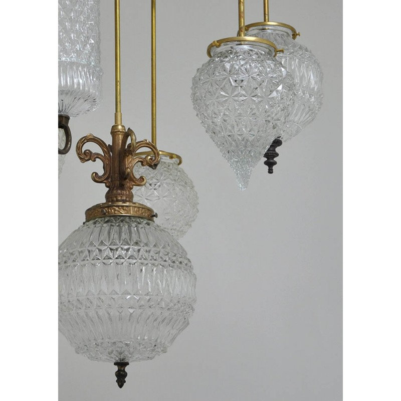 Lustre en laiton Kinnison, Bronze, Fumée, 23" Diameter x 41" Height
