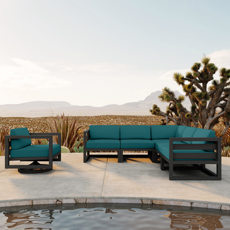 Avion 6 Piece Sectional Set With Swivel, Canvas Charcoal Sunbrella® Canvas, Slate