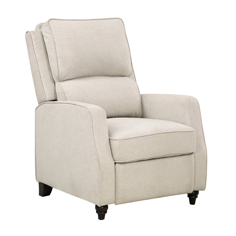 Beige Fabric Push Back Recliner - Solid Wood Transitional Comfort, Beige