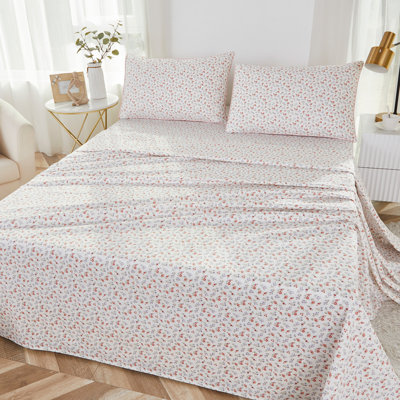 100% Egyptian Cotton Sheet Set,4 Piece 800 Thread Count Luxury Flower-Themed Set, Breathable For Bedroom Guest Room Student Dorm All Seasons