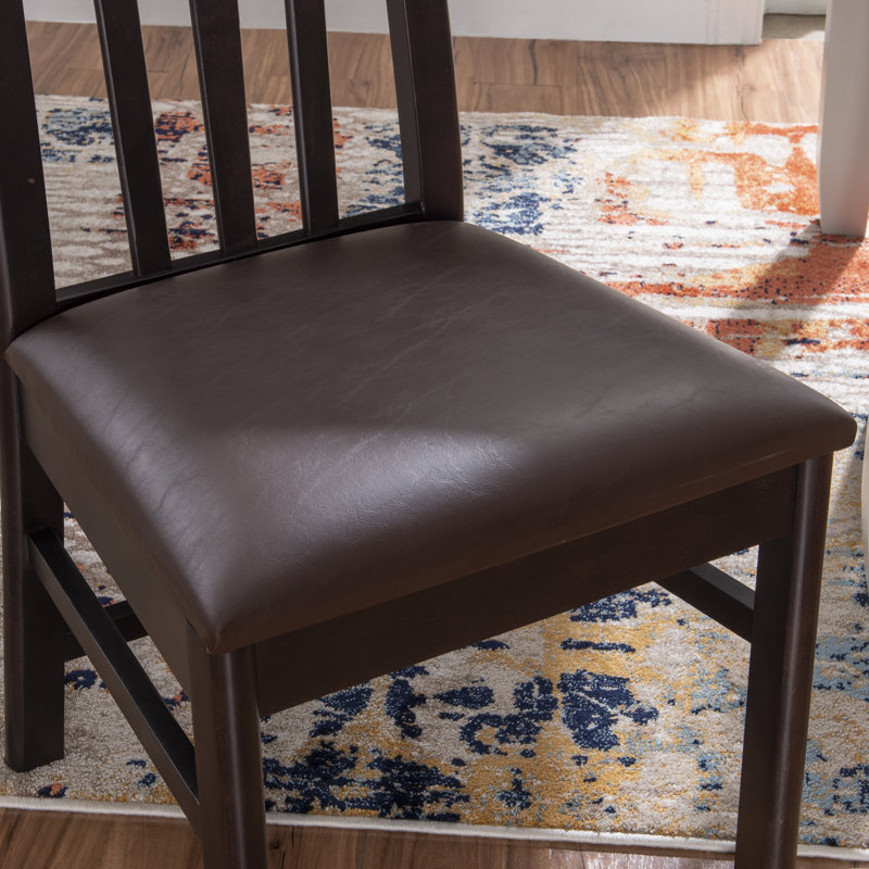 Jesper Slat Back Commercial Grade Wood Chair with Faux Leather, Brown, Brown