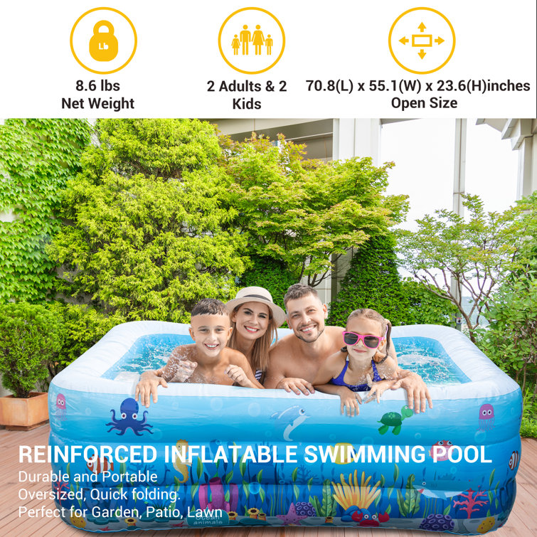 高価値 Intex 5.12ft x 5.12ft x 48in Inflatable Ocean Kids Pool with Canopy  Pack