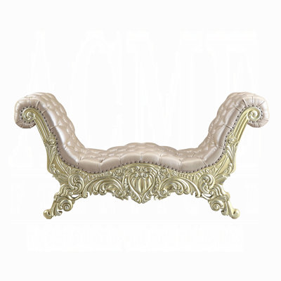 Amida Faux Leather Bedroom Bench in Light Gold and Champagne Silver