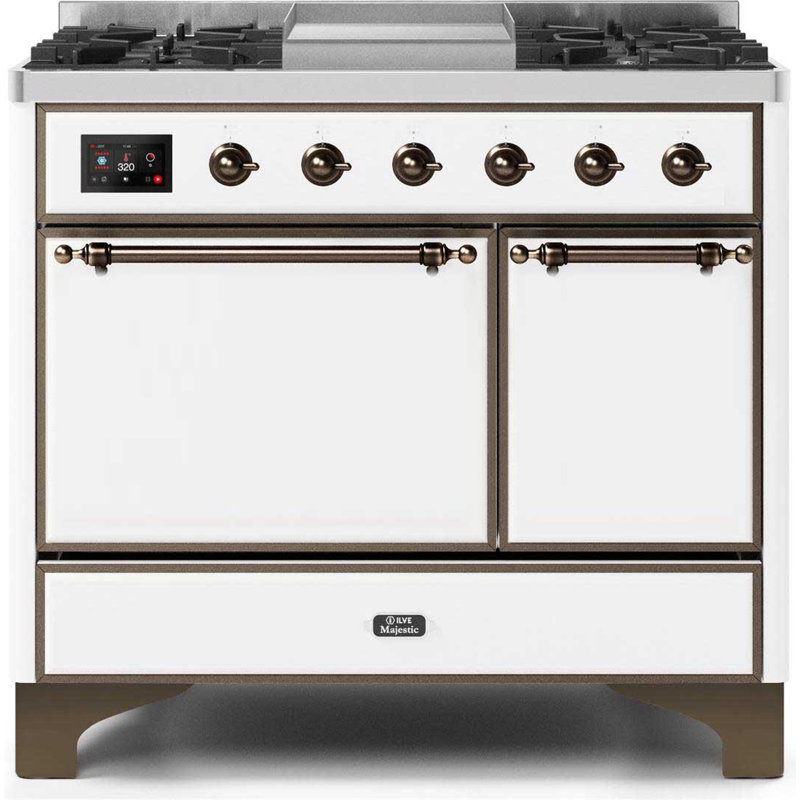 ILVE Majestic II 40 in Dual Fuel Range, White/Brass, Natural Gas