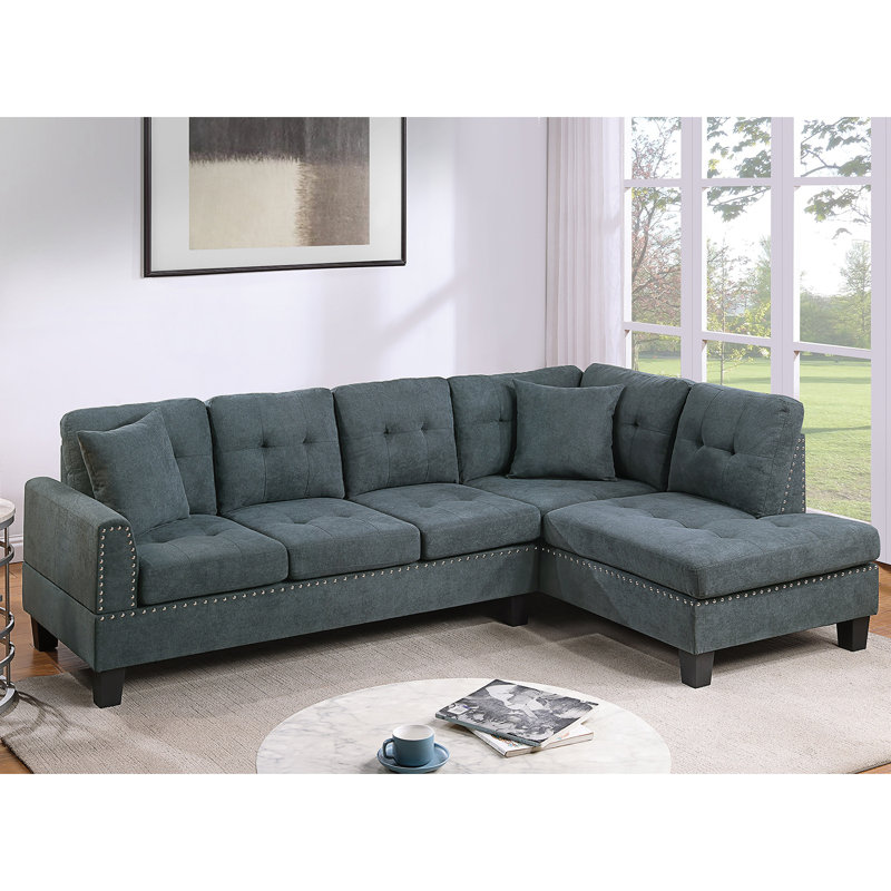 2 Piece Sectional Sofa Set With 2 Accent Pillow, Ash Black Velvet