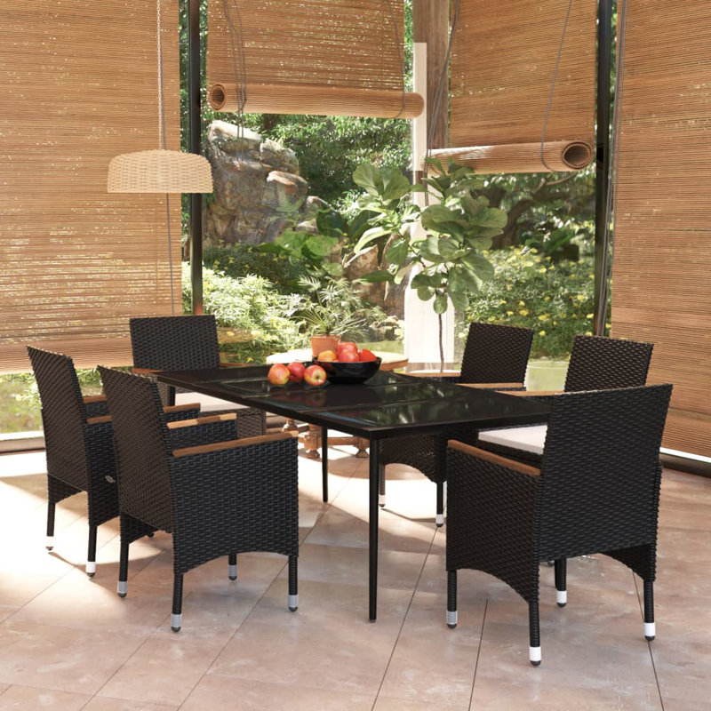  Garden Dining Set, Dark Gray Cushion/Gray Frame, 29.1" H x 78.8" W x 39.4" D, 6