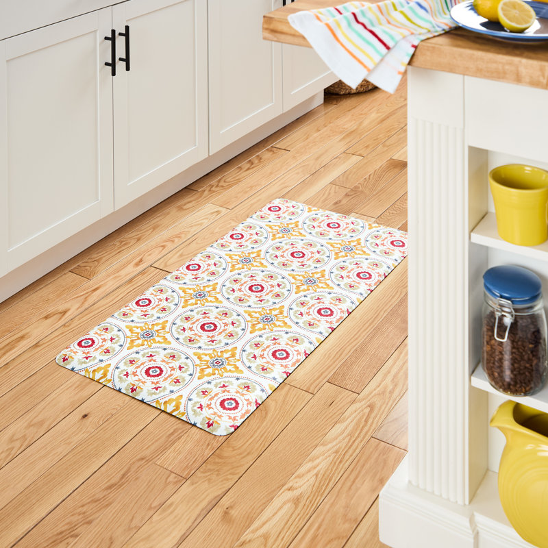 FIESTA Mali Tiles Geo Trellis Anti-Fatigue Comfort Non-Slip Kitchen Mat, Red/Yellow/White