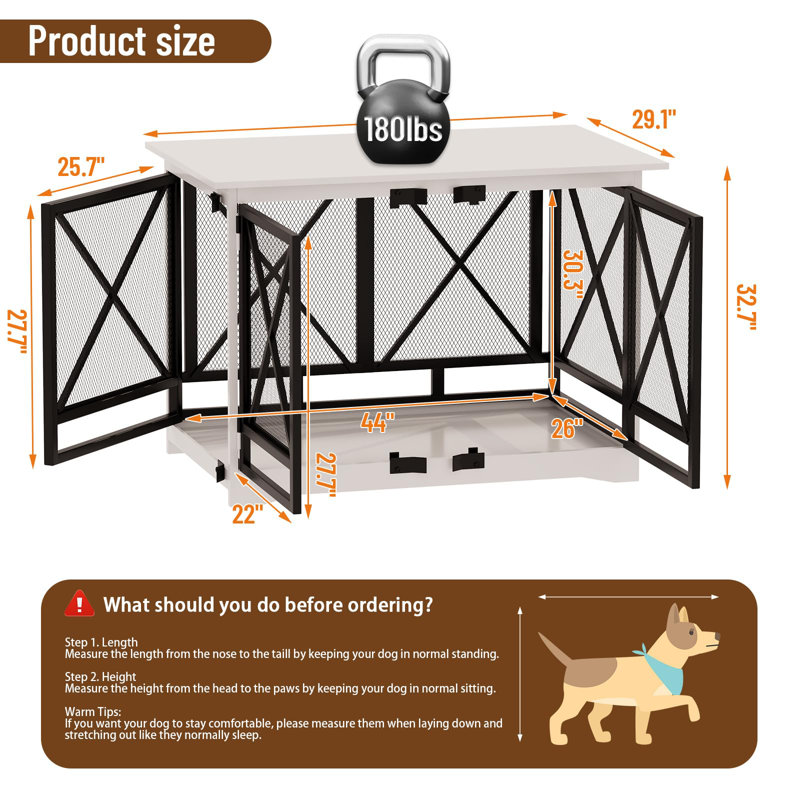  Table de bout robuste 48 po avec double porte pour chien, Blanc
