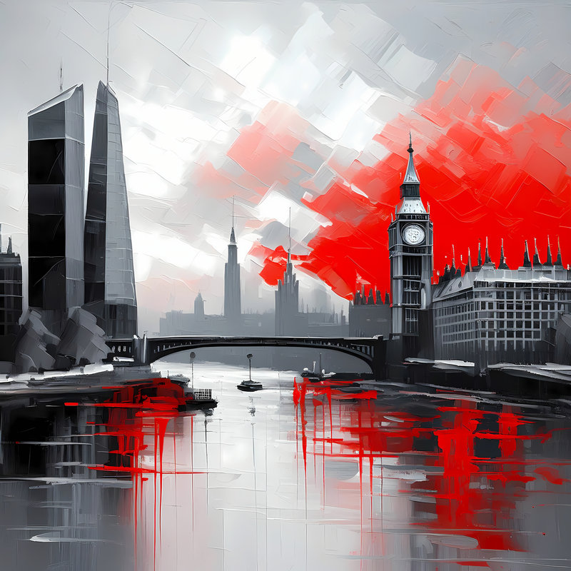 A Red Dawn Over London, 54" H x 54" W