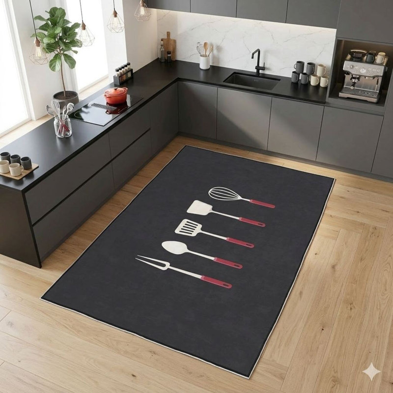 Tapis en polyester tissé à la machine en noir / rouge / blanc, Rectangle 2 pi x 3 pi 3 po