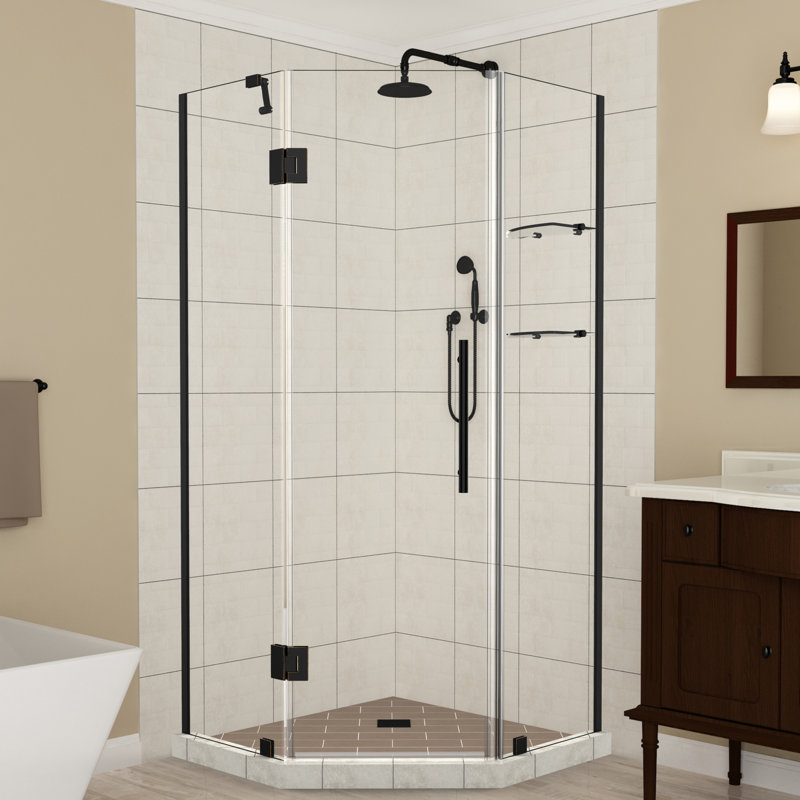 Porte de douche à charnière sans cadre 36 po x 72 po Merrick GS, Bronze huilé
