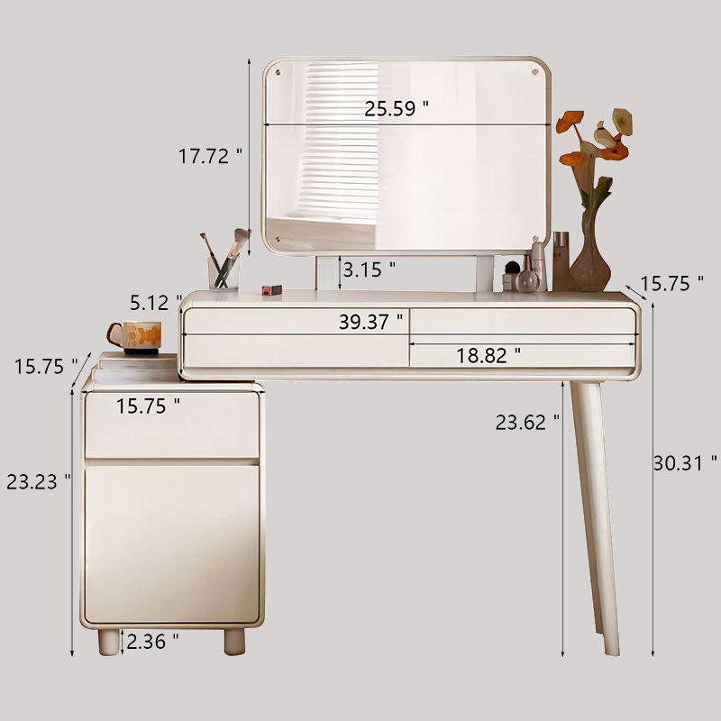 Cream Style White Dressing Table with Drawers and Extendable Feature