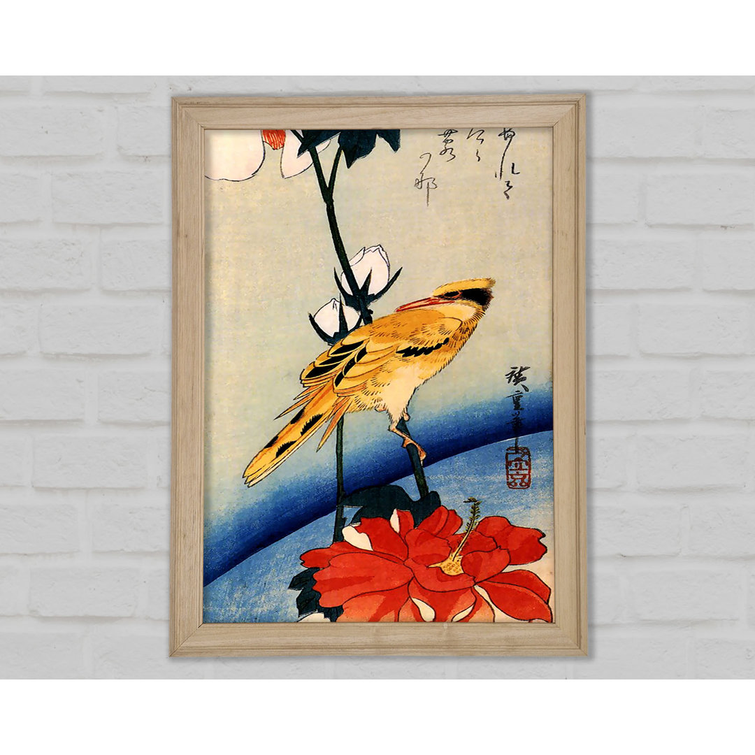 Goldener Oriole auf einem Hibiskuszweig von Hiroshige - Einzelne Bilderrahmen Kunstdrucke