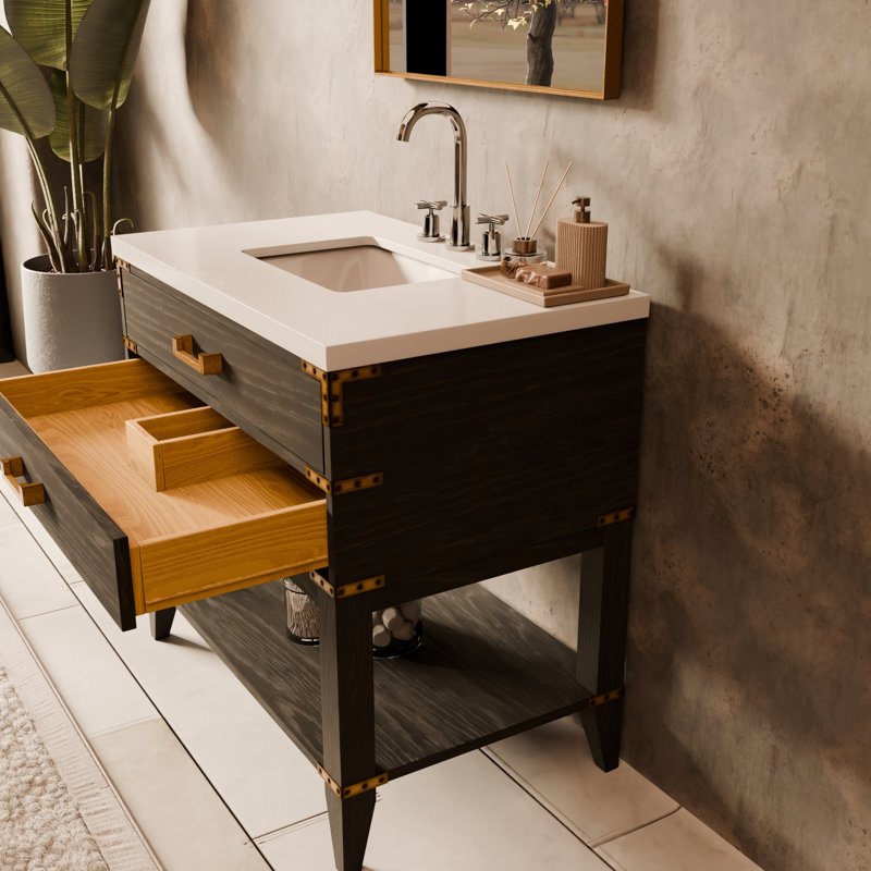 Norwalk 36 in W x 22 in D Oak Single Bath Vanity and Chrome Faucet Set, Black Oak, White Quartz